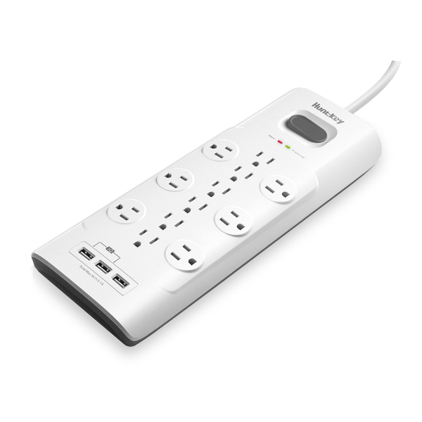 Huntkey 12 Overload Protection Outlet and 2-USB Port 2390 Joule 6-Foot Heavy Duty Extension Cord for Home Office Hotel Power Strip Surge Protector 