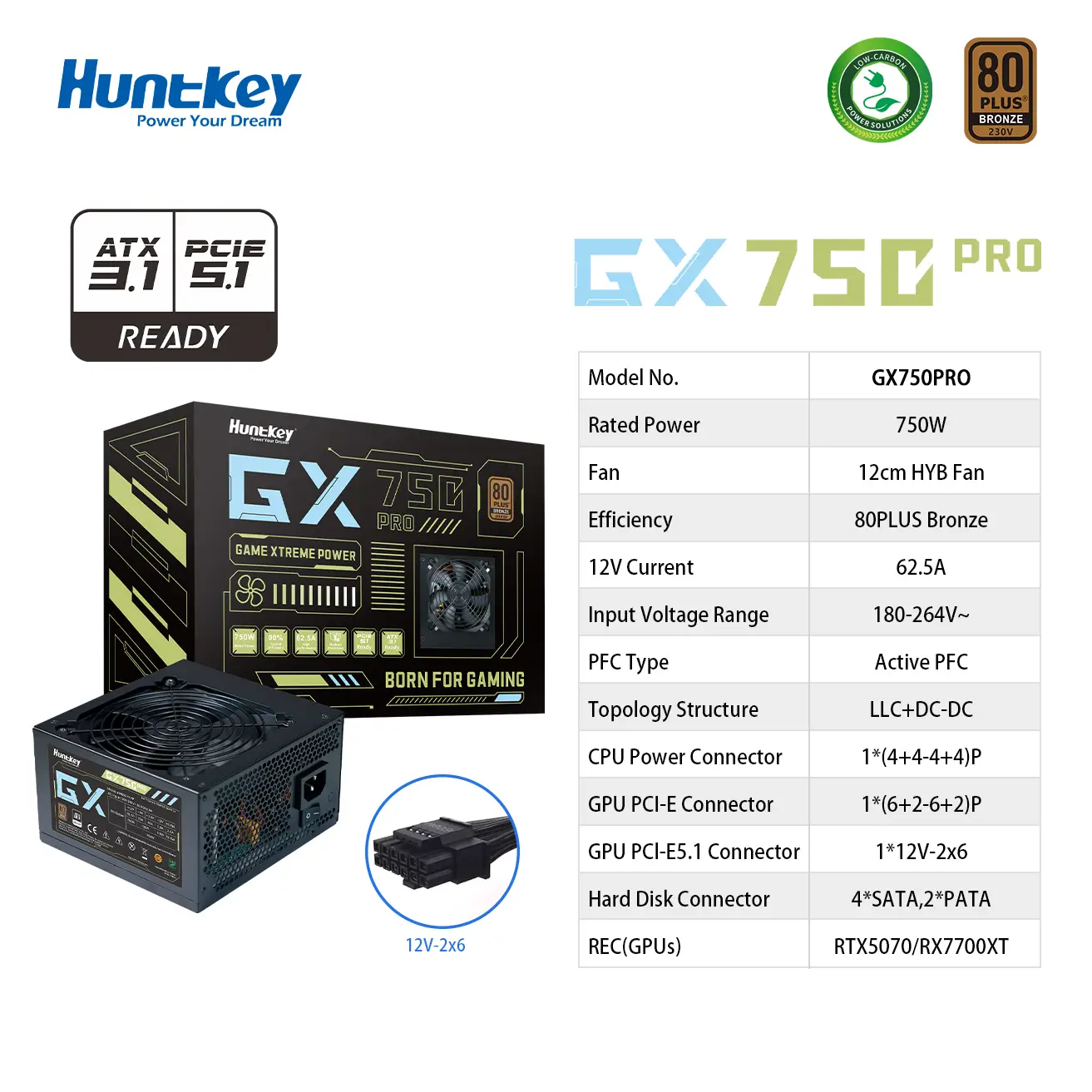 Huntkey GX750 Pro Gaming PSU | 750W 80 PLUS Certified Power Supply