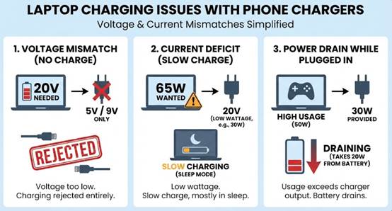 Issues for charging phone with laptop charger